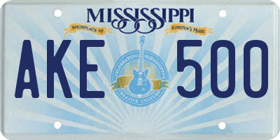 MS license plate AKE500