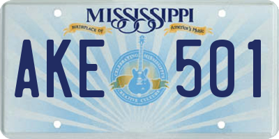 MS license plate AKE501