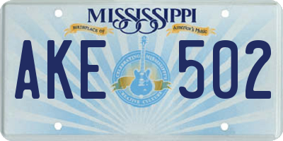MS license plate AKE502