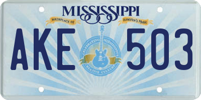 MS license plate AKE503