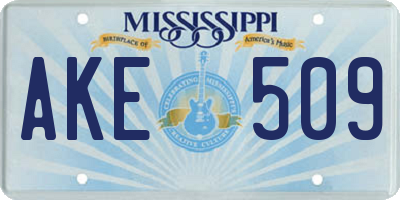 MS license plate AKE509