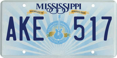 MS license plate AKE517