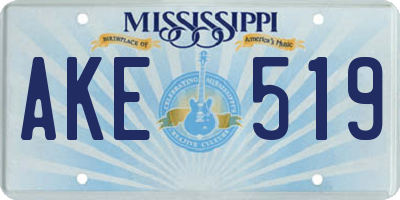 MS license plate AKE519