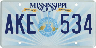 MS license plate AKE534