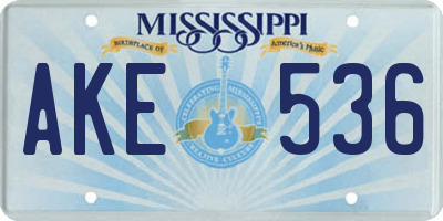 MS license plate AKE536