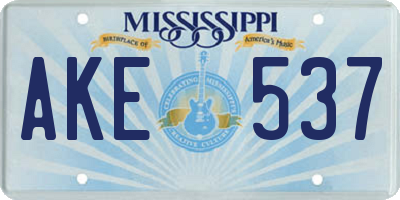 MS license plate AKE537