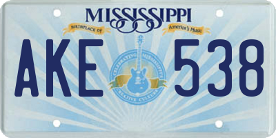MS license plate AKE538