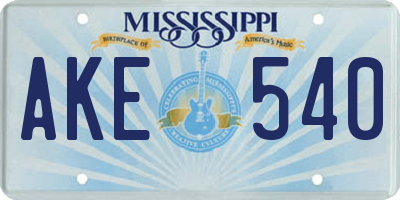 MS license plate AKE540