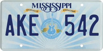 MS license plate AKE542