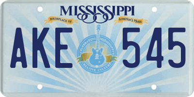 MS license plate AKE545