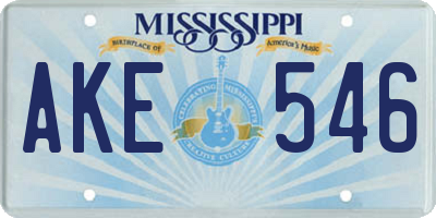 MS license plate AKE546