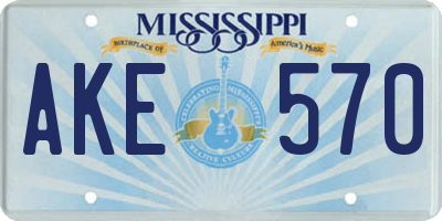 MS license plate AKE570