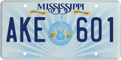 MS license plate AKE601
