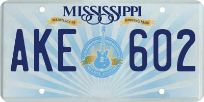 MS license plate AKE602