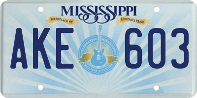 MS license plate AKE603