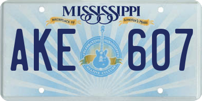 MS license plate AKE607