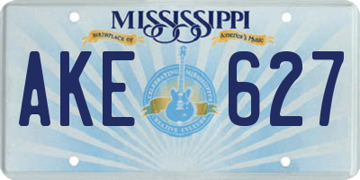 MS license plate AKE627