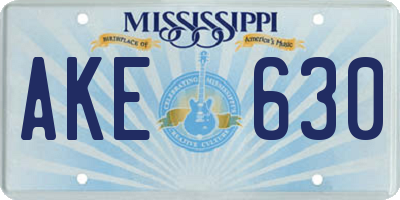 MS license plate AKE630