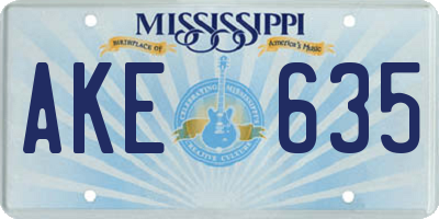 MS license plate AKE635