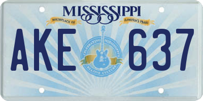 MS license plate AKE637