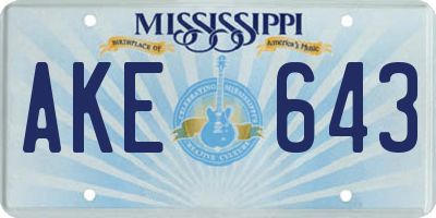 MS license plate AKE643