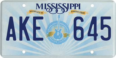 MS license plate AKE645