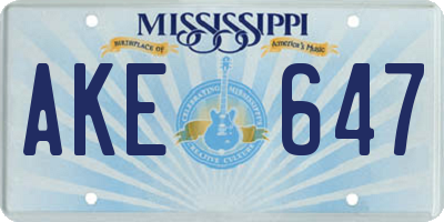MS license plate AKE647