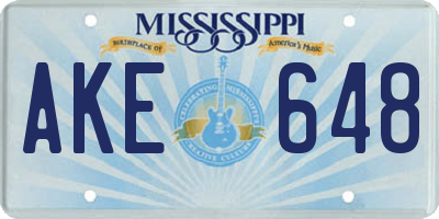 MS license plate AKE648