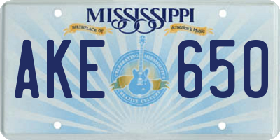 MS license plate AKE650