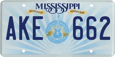 MS license plate AKE662