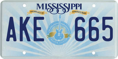 MS license plate AKE665