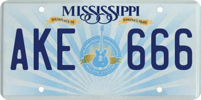 MS license plate AKE666