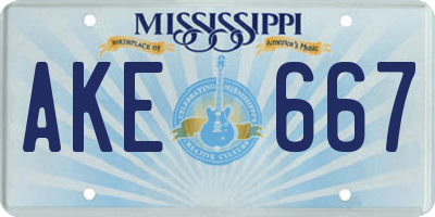 MS license plate AKE667