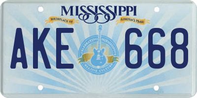 MS license plate AKE668