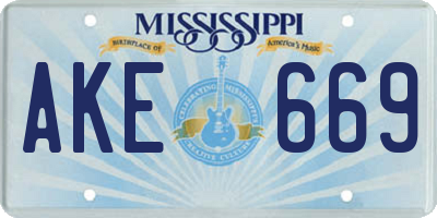 MS license plate AKE669