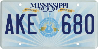 MS license plate AKE680