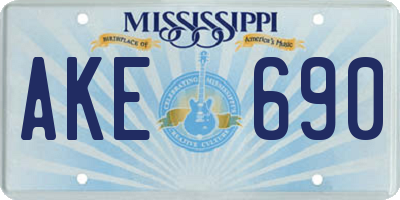 MS license plate AKE690