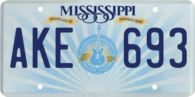 MS license plate AKE693