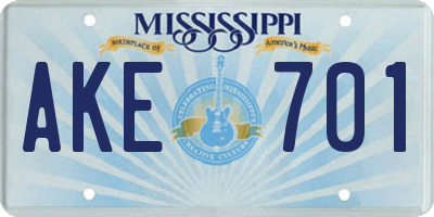 MS license plate AKE701
