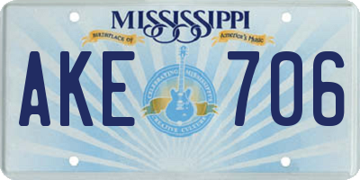 MS license plate AKE706