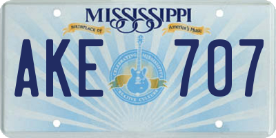 MS license plate AKE707