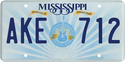 MS license plate AKE712