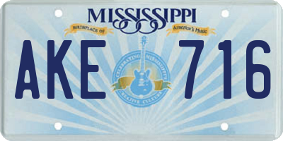 MS license plate AKE716