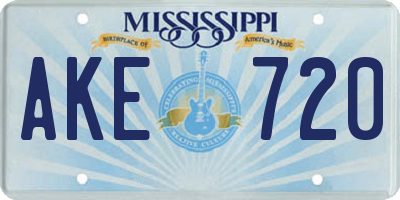 MS license plate AKE720