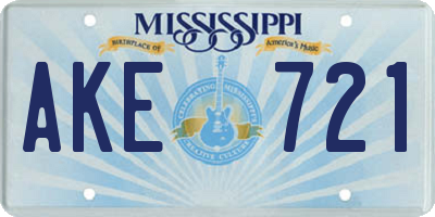MS license plate AKE721