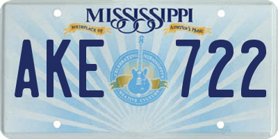 MS license plate AKE722