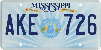 MS license plate AKE726