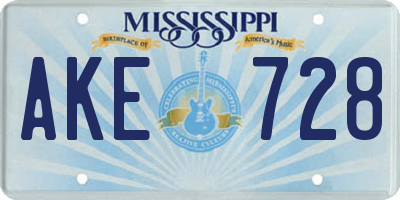 MS license plate AKE728