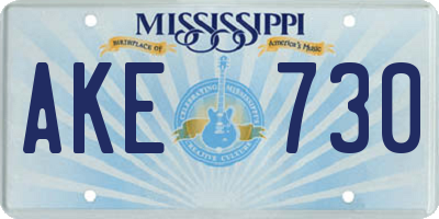MS license plate AKE730