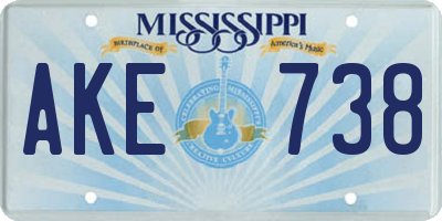 MS license plate AKE738
